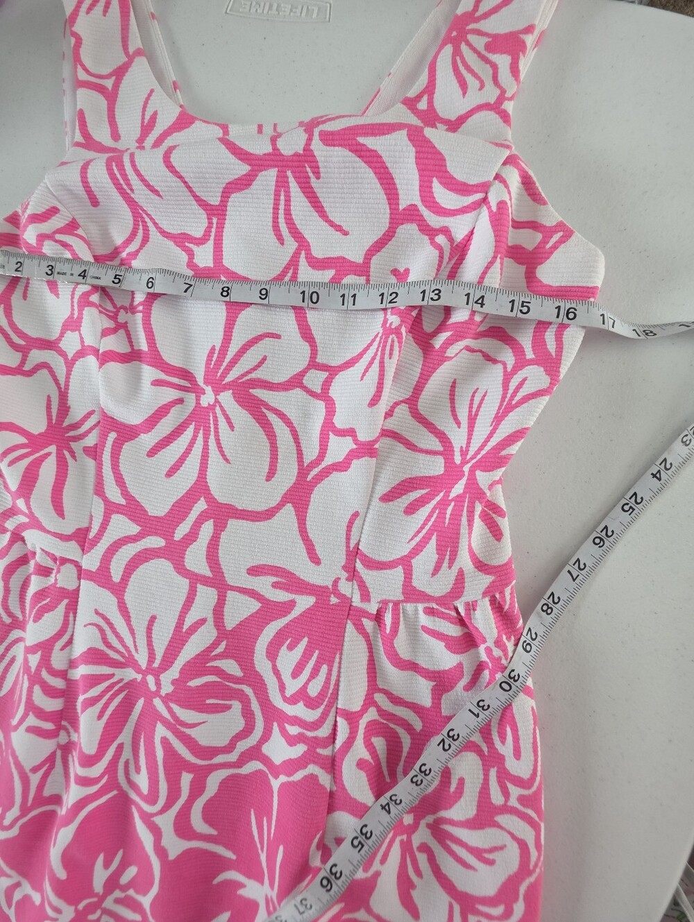 Lilly Pulitzer Bella Dress M Pink Strike a Posie Floral Fit Flare Pink White - Picture 8 of 9